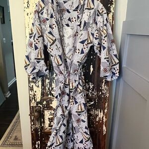 Vintage men’s Nautica sailboat nautical long robe w front pockets.  OSFM. Sleep